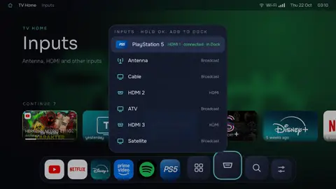 Inputs by name: the PlayStation 5 is recognised over HDMI-CEC.